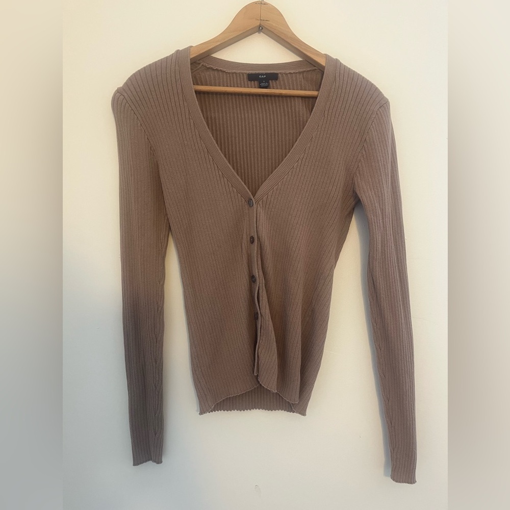Women's V-Neck Button-Up Sweater - Brown